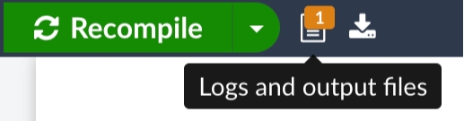 A warning indicator in the "Logs and output files" icon
